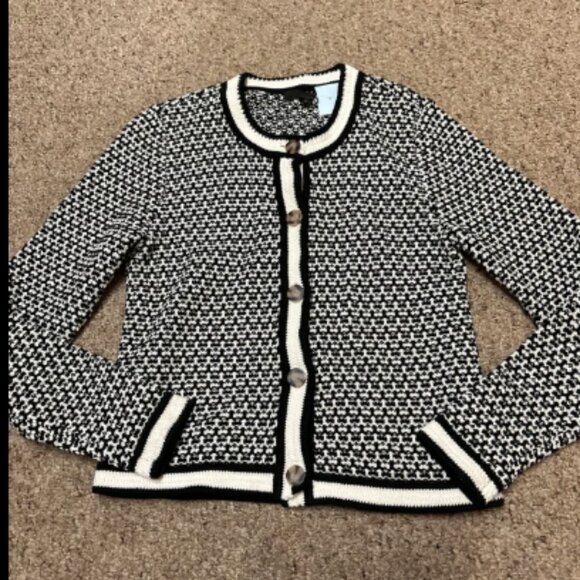 Ann Taylor GEO Stitch Black & White Cardigan Jacket Size S - Picture 5 of 8
